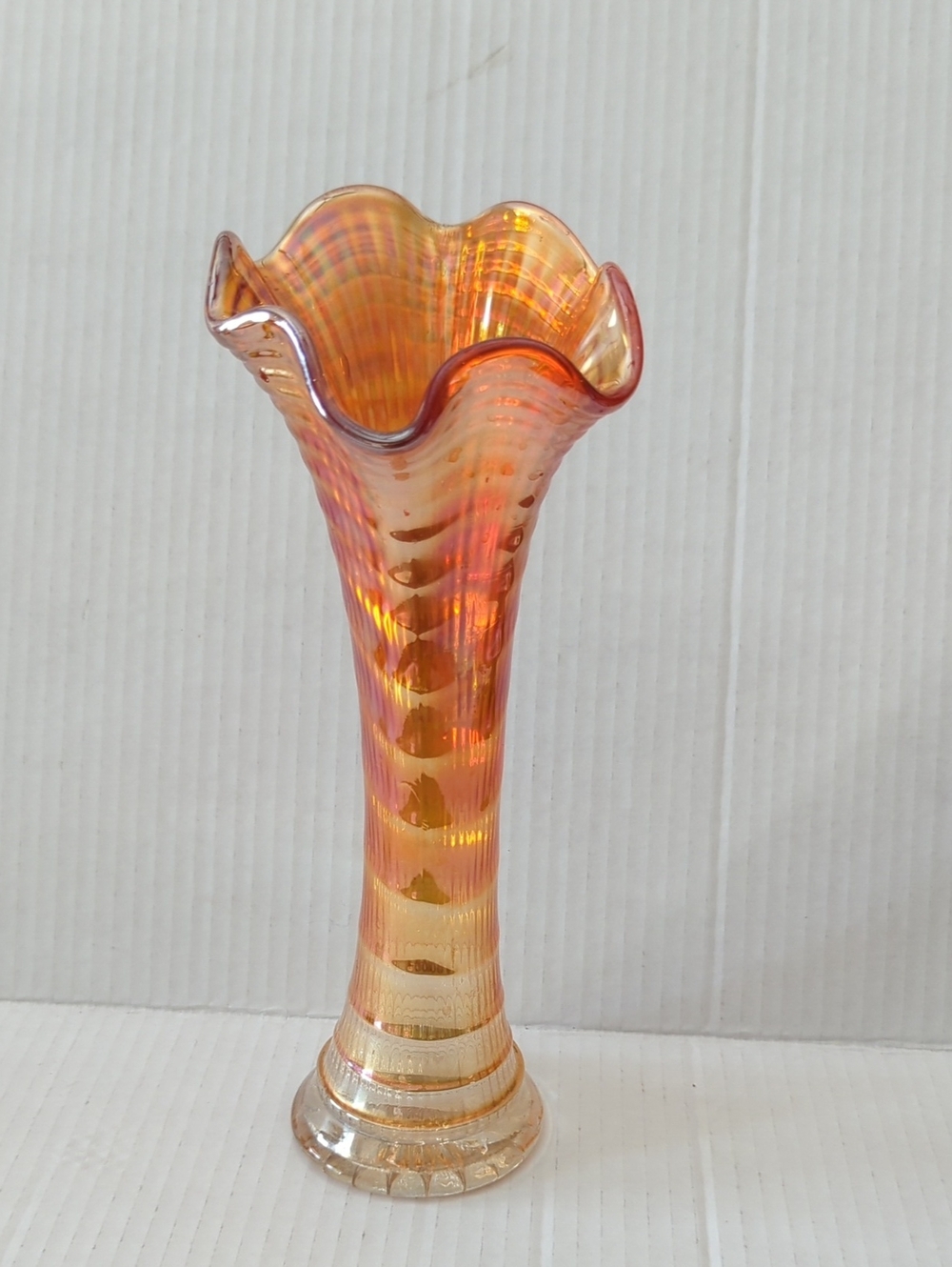 Vintage Imperial Glass Marigold Carnival Glass 10" Ripple Swung Vase